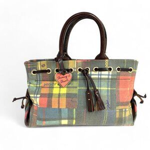Dooney & Bourke Madras Plaid Small Tassel Tote Bag Bumblebee Print Pocket System